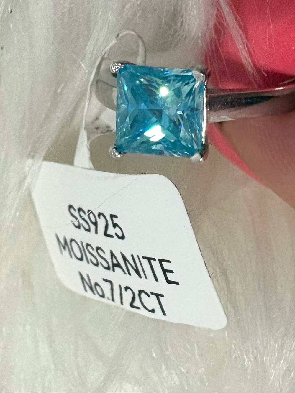 Sterling Silver Blue Moissanite Square-Cut Ring